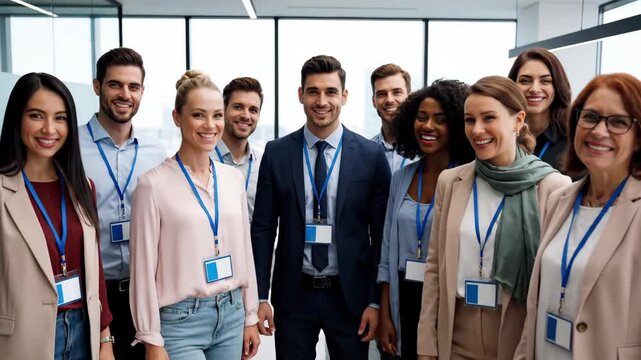 Diverse Group of Professionals Smiling in Modern Office Setting