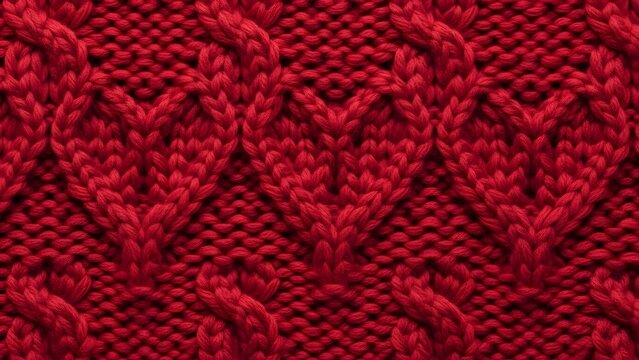 Beautiful red knitted fabric with intricate cable heart pattern and warm texture - Powered by Adobe