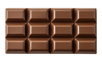 Milk chocolate bar with individual segments, isolated on transparent background