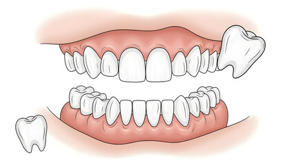 Anatomical or artistic sketch of human teeth and gums