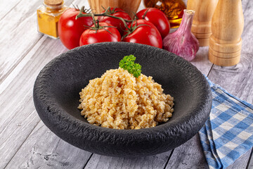 Vegan cuisine - boiled bulgur garnish
