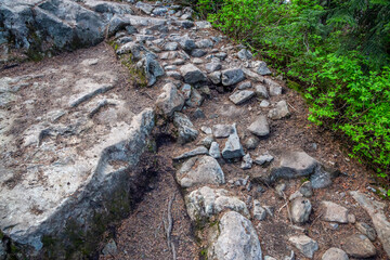 Rugged Stone Trail With Large Boulders And Gravel Path In Natural Setting