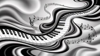 Surreal Fluid Piano Keys Flowing Wave