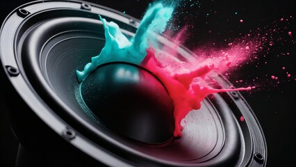 Speaker Cone Vibrating with Colorful Paint Powder