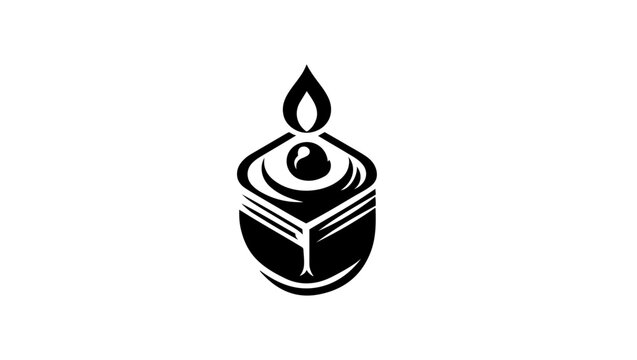 Dreidel LOGO in black and white vector minimal logo, Dice, food and a leaf symbolizing healthy eating, Press for grapes icon, outline style Pro Vector, gamify,  Stingray Leaf Monoline Geometric Logo
