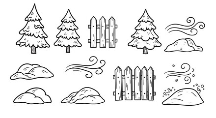 Collection of hand drawn winter elements