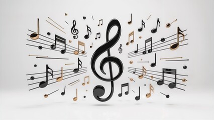 3D Exploding Musical Notes Composition