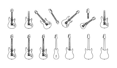 Obraz premium Simple electric guitar outline vector icon collection for music and web design