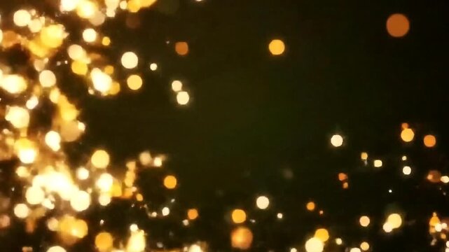 A vibrant display of golden and orange bokeh lights shimmering against a dark background, creating a festive and magical atmosphere.