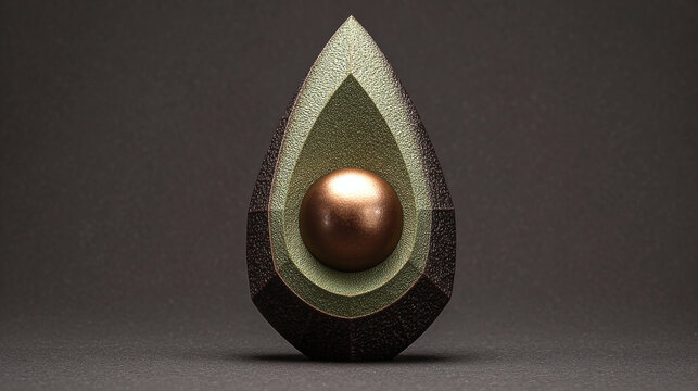 A unique artistic depiction of an avocado, segmented to reveal its core