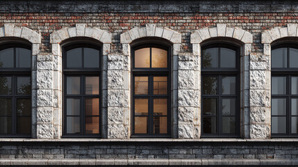 Obraz premium Old brick building exterior featuring a row of windows