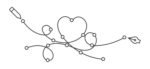 Heart Shape Line Drawing with Pen &ndash; Continuous Love Doodle Illustration