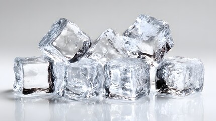 Obraz premium Melting Crystal-Clear Ice Cubes on a White Background