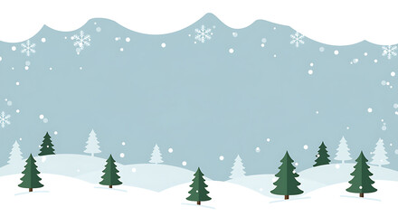 Snowy winter landscape with trees and mountains