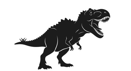 Fototapeta premium High contrast black silhouette of a large tyrannosaurus rex dinosaur with its mouth open wide in a powerful roar.