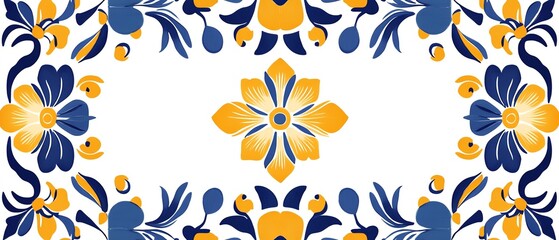 Colorful floral pattern design with blue and yellow.