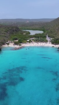 Daaibooi Beach In Willemstad Netherlands Curacao. Aerial View Of Stunning Beach With Crystal Clear Waters. Paradise Skyline Recreation Wanderlust. Paradise Water Edge Shore. Willemstad Netherlands.