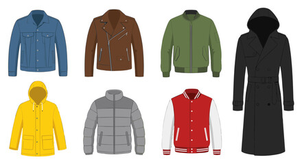 Collection of various styles of jackets and coats for all seasons