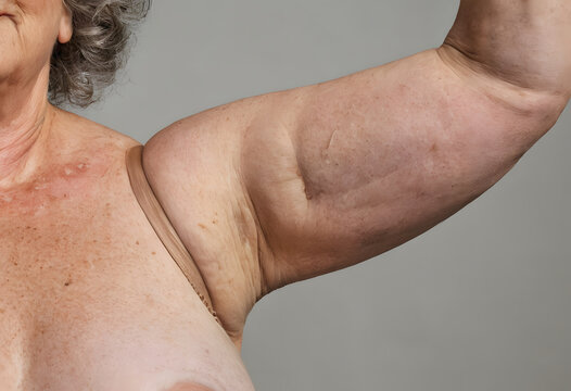 Senior woman arm showing chronic lymphedema swelling