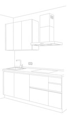 Modern kitchen interior design blueprint with cabinets and appliances