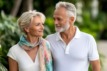 Obraz premium Senior couple sharing a loving moment outdoors