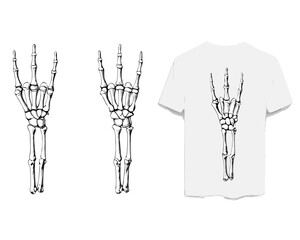 white t shirt with skeleton hand design on front and back views