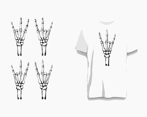a white t shirt with a skeleton hand print on the front