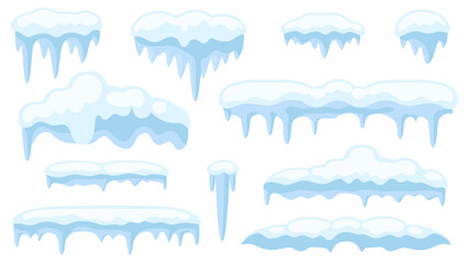 a collection of cartoon snow and ice formations in various shapes