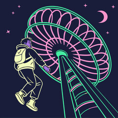 Neon Accented Vortex Spiral Abstract Graphic