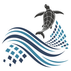 Pixel to Wave Transition Abstract Digital Logo