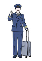 サムズアップするパイロットの全身イラスト 職業素材