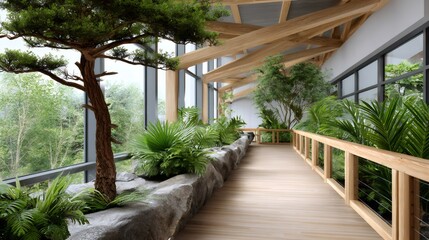 Fototapeta premium Modern biophilic indoor garden design with wooden structure