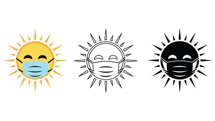 Sunny emoji faces wearing protective masks, representing health and safety during warm weather.