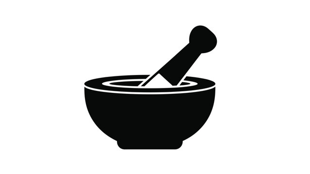 black silhouette of a mortar and pestle on a white background