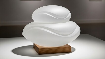 Modern abstract glass lamp on wooden base