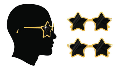 star shaped sunglasses on a person s face and next to them