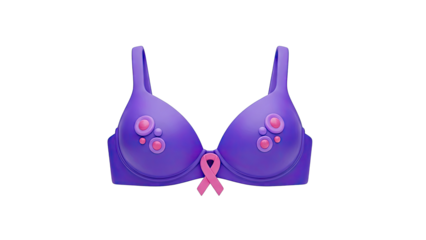 Purple Bra with Pink Circles and Breast Cancer Ribbon