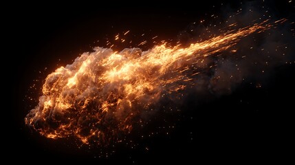 Explosive Fireball in Motion with Flames and Sparks Against a Dark Background for Dynamic Visual Impact