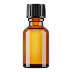 Brown glass bottle with black cap isolated on transparent background for medicine or oil