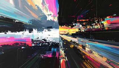 Vibrant Cityscape with Abstract Motion Blur Effects.