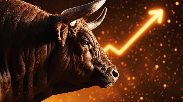 Bull symbol with rising arrow business concept