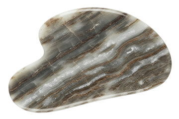 Smooth grey marble gua sha stone for facial massage therapy isolated on a transparent background