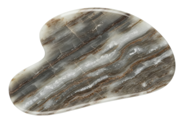 Smooth grey marble gua sha stone for facial massage therapy isolated on a transparent background