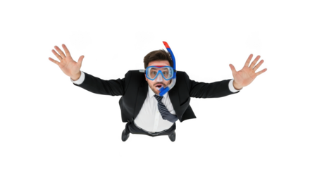 Man in suit with snorkel mask isolated on transparent background