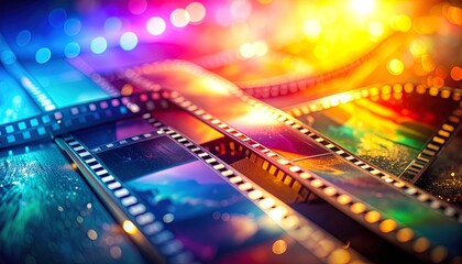Vibrant Film Strips with Colorful Light Reflections.