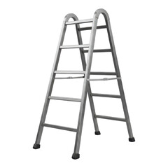 A silver metal folding step ladder isolated on transparent background for climbing