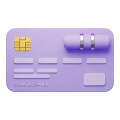 3d illustration of a purple credit card on a transparent background with gold chip