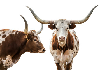 Two texas longhorn cattle isolated on transparent background