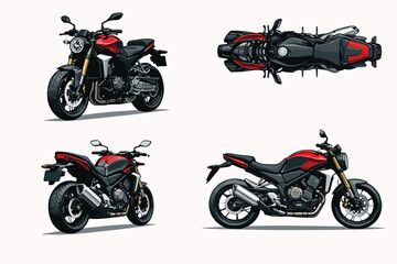 Detailed sport motorcycle illustration set suitable for automotive and transport vector design

