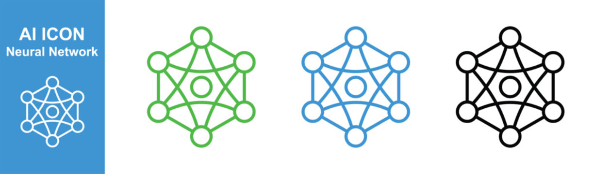 neural network ai technology icon set colorful minimal outline nodes for data science